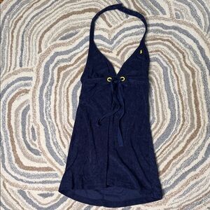 Ralph Lauren Navy Terry Halter Dress with Yellow Details